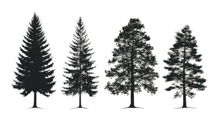 Obraz premium Silhouetted trees showcase diverse species nature scene art minimalist style isolated on transparent background