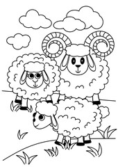 Cute family sheeps - coloring book for children