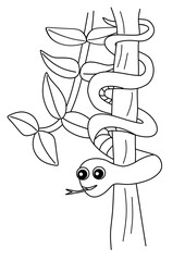 snake on tree, coloring book for children