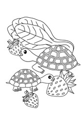 turtles eats strawberry and vegetable, coloring book for children