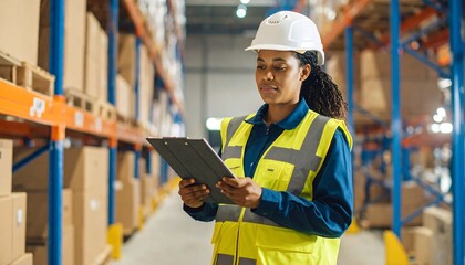 Woman in safety vest checks inventory