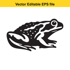 A black and white vector illustration of a frog