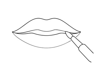 Line drawing of lips being applied with lip gloss or lipstick