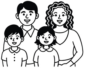 Happy cartoon family silhouette vector illustration with smiling parents and their children