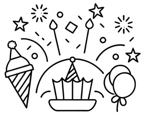 Birthday cake with lit candles, a festive vector illustration of a sweet dessert for celebration and party design