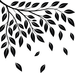 Obraz premium Autumn leaves blowing, windy weather doodle, stormy nature icon, cartoon hurricane vector, falling foliage silhouette