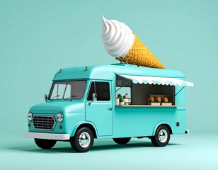 Retro ice cream truck with giant cone