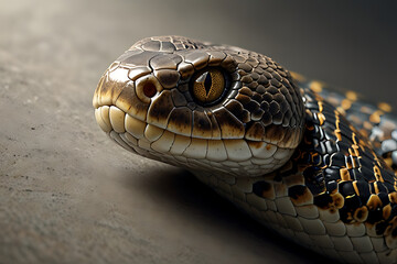 Obraz premium Close-up of a black python's eye and scales in the green grass, highlighting the slithering reptile's wild nature