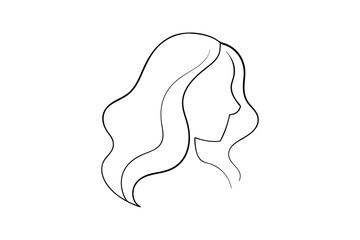 Woman with long wavy hair line drawing profile
