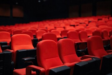 Obraz premium Rows of empty convention center seats await attendees, ready for presentations and networking Clean, modern design with comfortable chairs and ample legroom , assembly, convention, aisle
