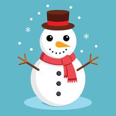 Cheerful Snowman with Top Hat and Scarf in a Winter Scene
