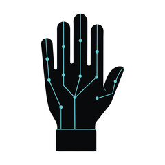 glowing cybernetic hand with neon veins.