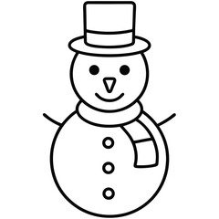 Simple Snowman Outline Illustration with Hat and Scarf for Winter