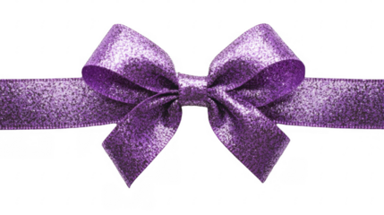 Sparkling purple ribbon tied in a bow on a transparent background, PNG image, PNG file.