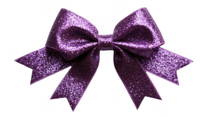 Shiny purple glitter bow isolated on a transparent background, PNG image, PNG file.
