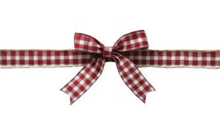 Decorative checkered ribbon bow with gold edges on a transparent background, PNG image, PNG file.