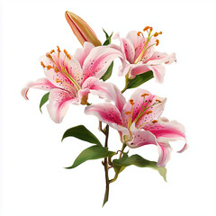 Fototapeta premium Stunning Pink and White Lilies Bouquet , isolated on white background png