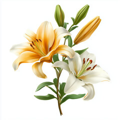 Obraz premium Stunning Bouquet of Orange and White Lilies , isolated on white background png