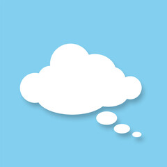 A speech bubble with a shadow on a blue background. A chat window for commenting on messages. A white cloud. Vector illustration.
