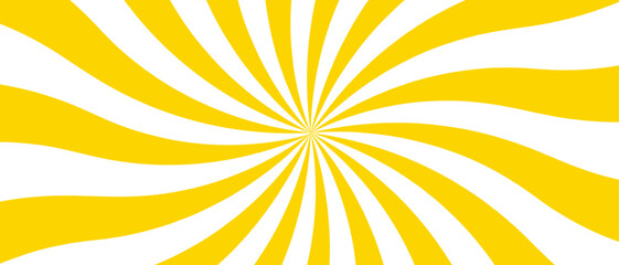 Abstract high-energy radial burst design with bright yellow and white wavy stripes. Symmetrical curved segments, a hypnotic, sunburst optical illusion. Swirling motion dynamic vintage pop-art