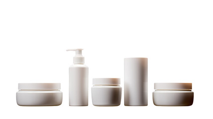 White Cosmetic Jars and Pump Bottle Mockup isolated on transparent background	