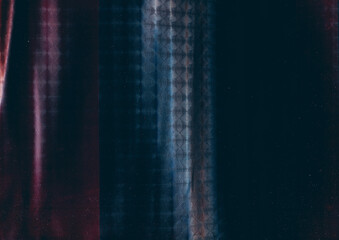 Obraz premium Glitch art. Distortion texture. Blue purple color gradient digital noise artifacts dust mosaic pattern holographic abstract dark black background.