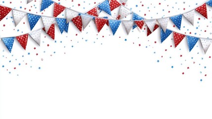 Obraz premium Red White Blue Bunting Flags Confetti Festive Celebration Background
