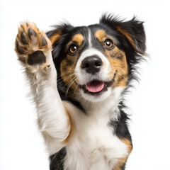 Obraz premium Happy Dog Giving Paw - Adorable Border Collie , isolated on white background png