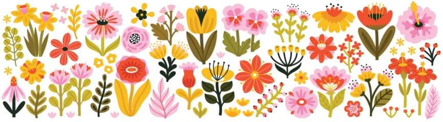 Fototapete Floral collection with flowers, leaves for your design. Hand drawn set. Vector illustration. © avian