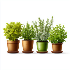 Fototapeta premium Fresh Herbs in Pots - A Vibrant Garden , isolated on white background png