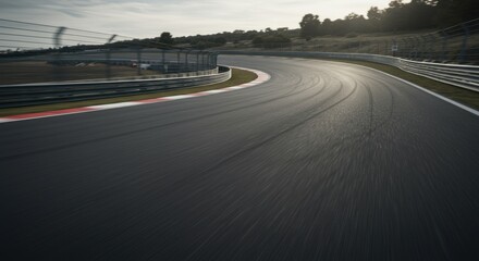 High-Speed Empty Track at Paul Ricard Circuit with Sweeping Left Curve and Motion Blur