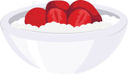 Porridge bowl with strawberries hand drawn