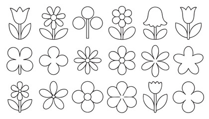 Fototapeta premium A collection of simple line drawings of various flowers and plants