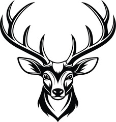 Deer head silhouette, antler animal icon, wildlife vector graphic, black forest creature, minimal nature design
