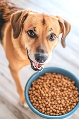 Happy Dog Enjoying Meal in Light Brown and Tan Fur