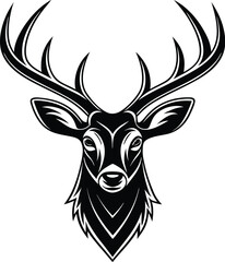 Naklejka premium Deer head silhouette, antler animal icon, wildlife vector graphic, black forest creature, minimal nature design