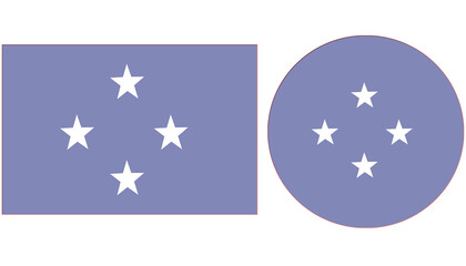 Micronesia Flag, Micronesia National flag has blue field with four white stars in the center. Flag isolated on white background. Circular and Rectangular shape Micronesia flag.