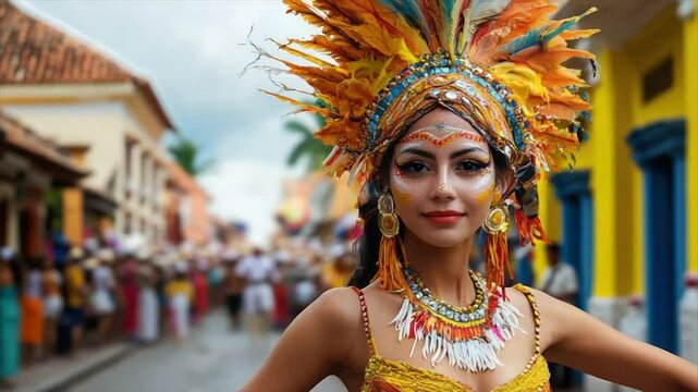 Colorful festive attire in a vibrant parade