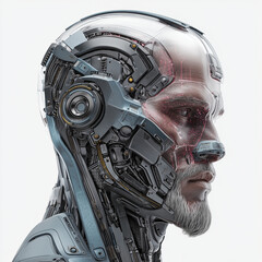 Futuristic Cyborg Head Design , isolated on white background png