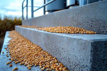 Yellow maize kernels sun drying outdoors high resolution picture