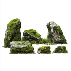 Moss Covered Rocks - Nature's Artistic Elements , isolated on white background png