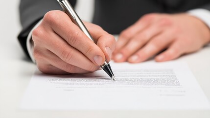 Close up of businessman signing contract document