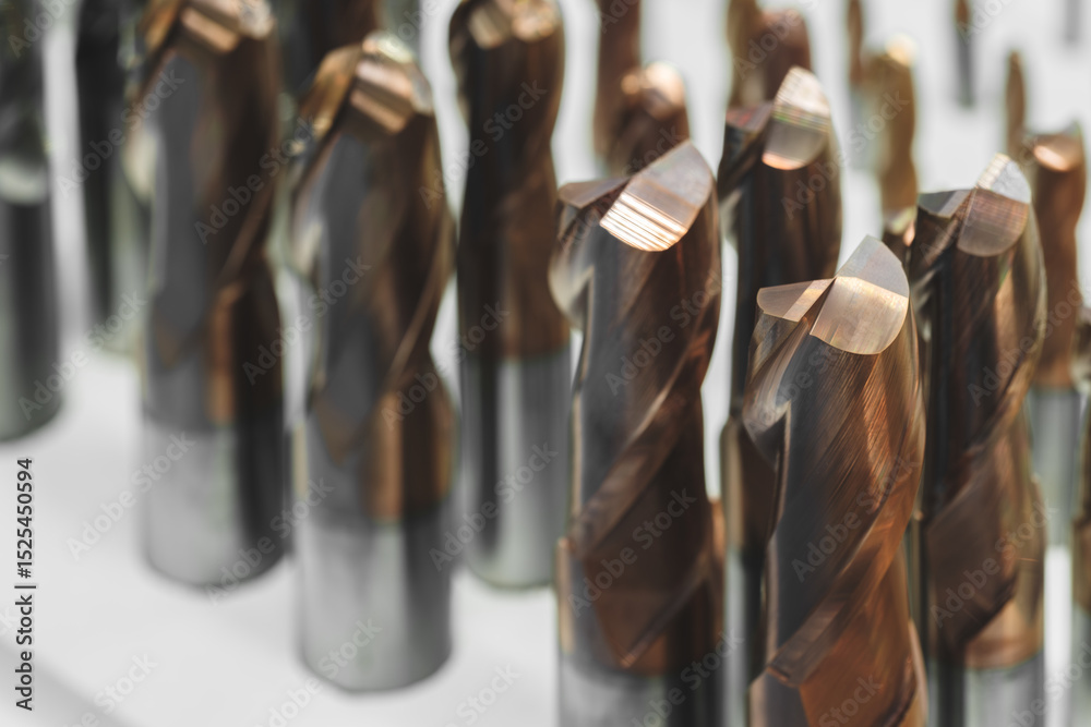 Aufkleber A display of various types of drill bits. The display is organized and the bits are arranged in a way that makes it easy to see the differences between them