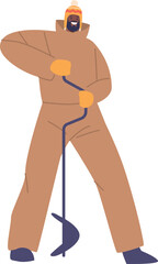 Fisherman working with drill vector illustration