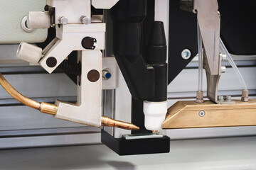Modern automatic welding machine, industrial concept background