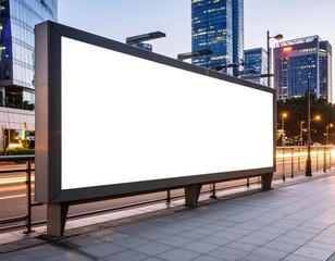 Fototapeta premium Large blank billboard stands ready for advertising in a bustling city at dusk