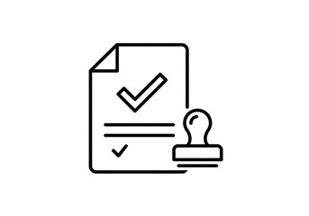 Obraz premium A simple line art illustration of a document with checkmarks and a stamp on a white background view