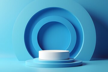 Obraz premium Abstract Blue Circular Platform Minimalist 3D Render for Product Display