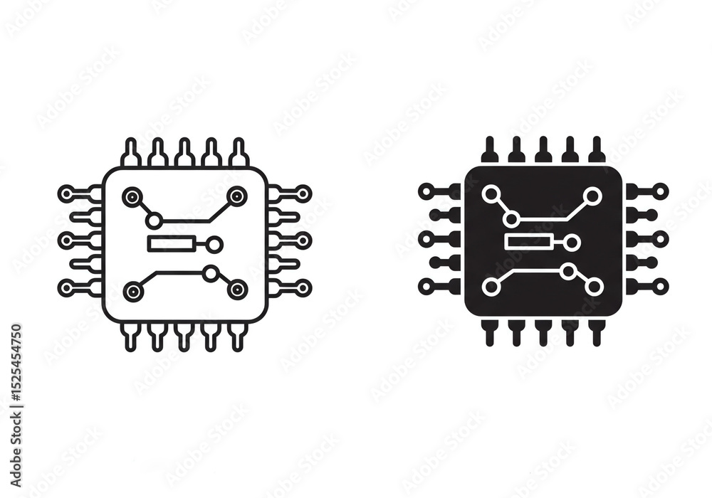 Fototapete two graphic representations of a computer chip in black and white with different fill styles