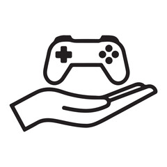 A vector illustration shows an isolated hand holding a controler 
